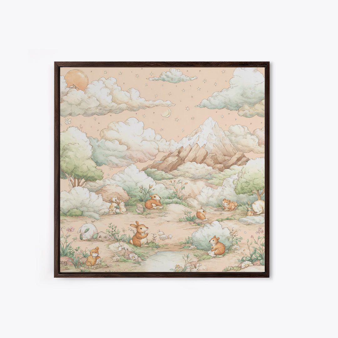 Calm Mountain Nursery Landscape Framed Canvas Print, Nursery Decor, Kids Wall Art, Fine Art, Nursery, Room Decor, NDE-1x1-72