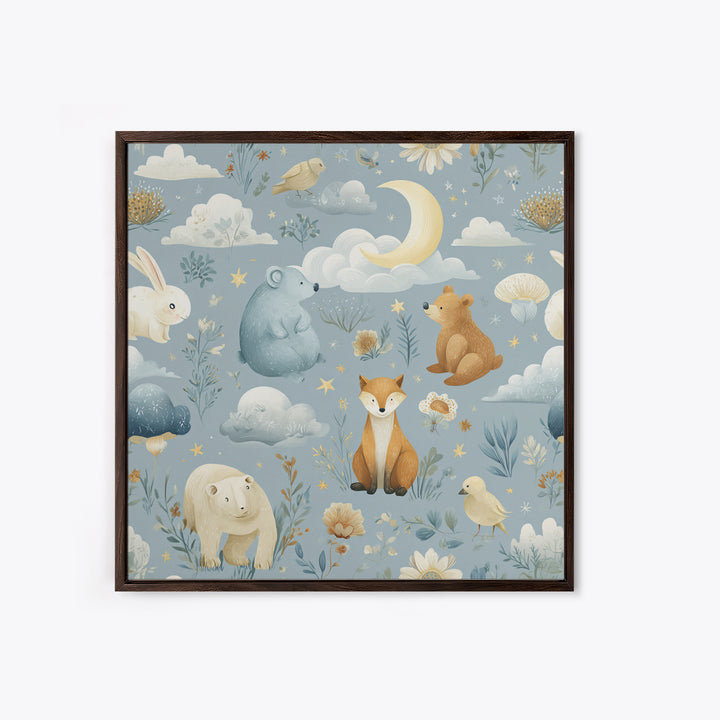 Woodland Animal Parade Framed Canvas Print, Nursery Decor, Fine Art Print, Fine Art, Nursery, Nursery Wall Art, NDE-1x1-74