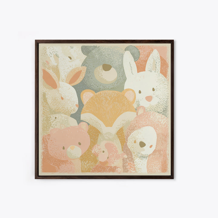 Woodland Animal Parade Canvas Print, Nursery Decor, Textured Painting, Nursery, Bedroom Decor, Wall Decal, Wall Decals, NDE-1x1-98