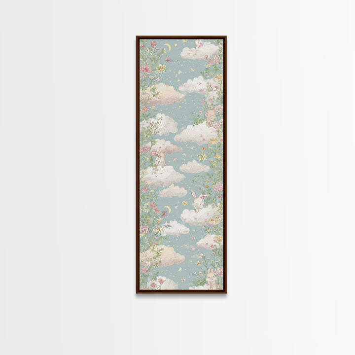Pastel Butterfly and Wildflower Pattern Canvas Print, Nursery Decor, Nursery Wall Decals, Oil Painting, Nursery, NDE-1x3-100