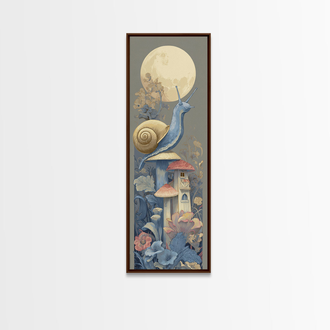 Garden Snail with Mushroom House Canvas Print, Nursery Decor, Nursery Prints, Nursery, Nursery Wall Decal, Boy Nursery Decor, NDE-1x3-11