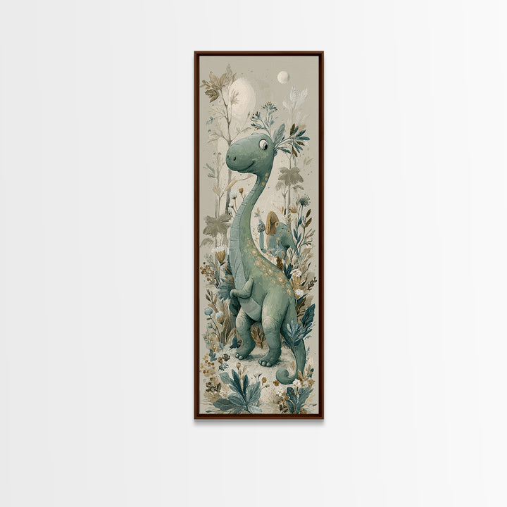 Gentle Dinosaur Family Framed Canvas Print, Nursery Decor, Nursery Wall Decor, Nursery, Nursery Name Sign, Kids Wall Art, NDE-1x3-19