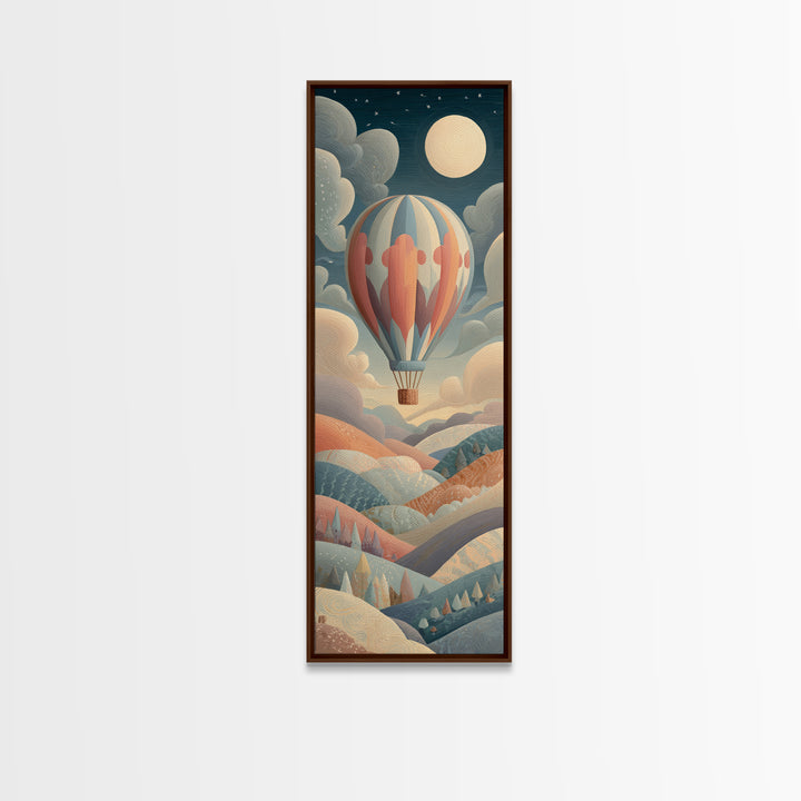 Hot Air Balloon Drifting Framed Canvas Print, Nursery Decor, Art Print, Nursery, Woodland Nursery Decor, Nursery Prints, NDE-1x3-24