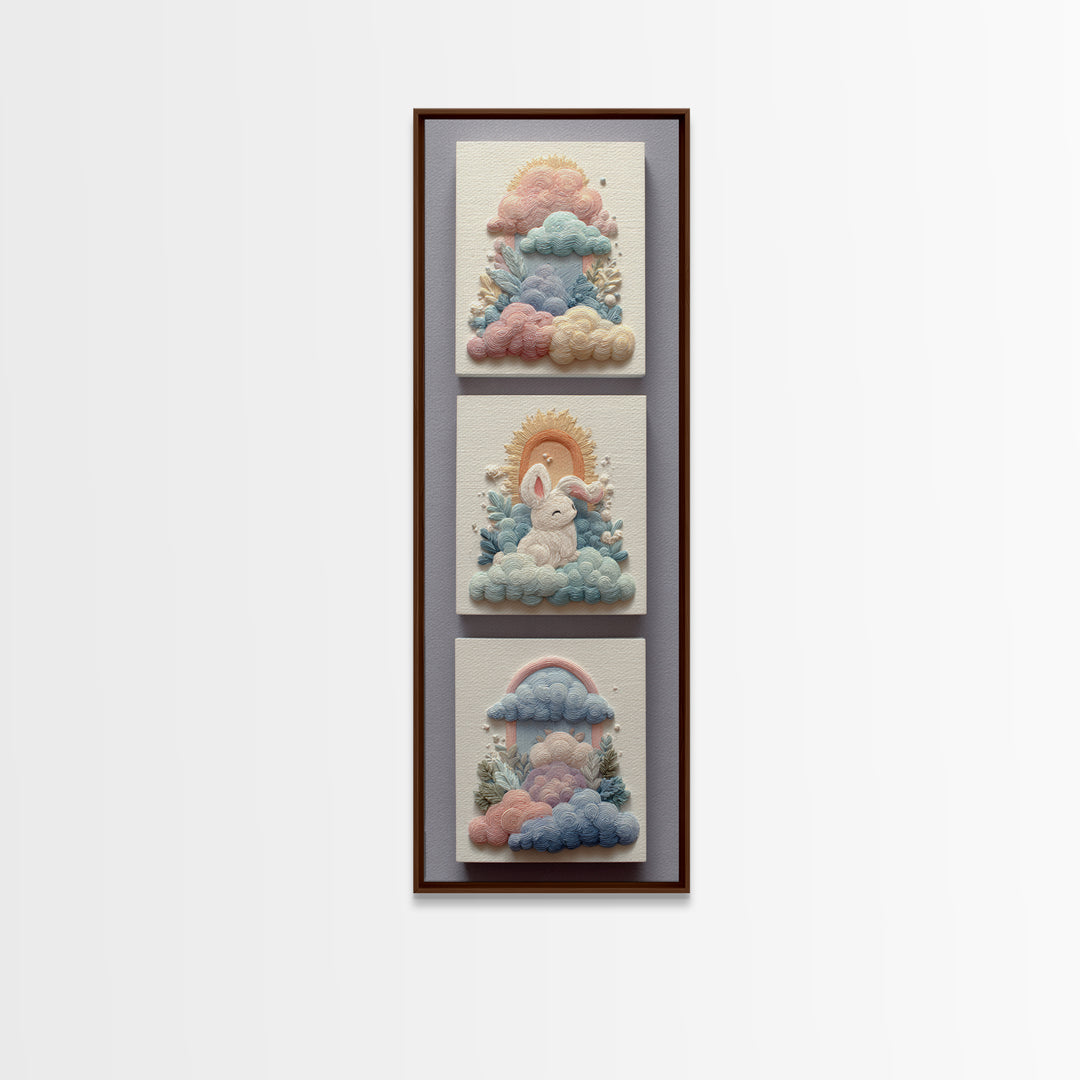 Pastel Rainbow with Soft Cloud Shapes Canvas Print, Nursery Decor, Minimalist Decor, Nursery, Wall Decals, Nursery Wall Decor, NDE-1x3-37