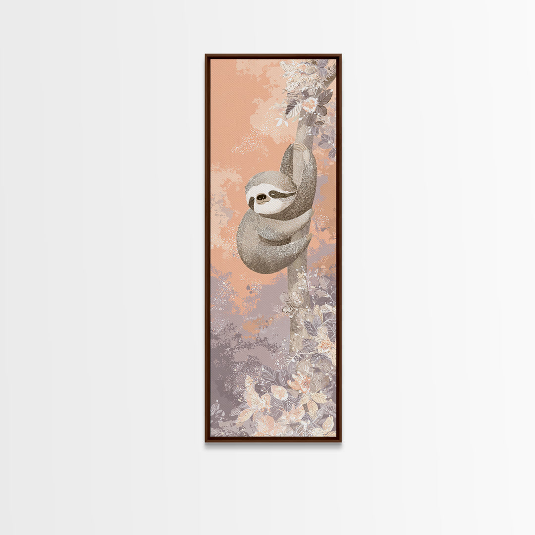 Sleepy Sloth Hanging from Branch Canvas Print, Nursery Decor, Neutral Decor, Oil Painting, Nursery, Home Decor, Wall Decor, NDE-1x3-42