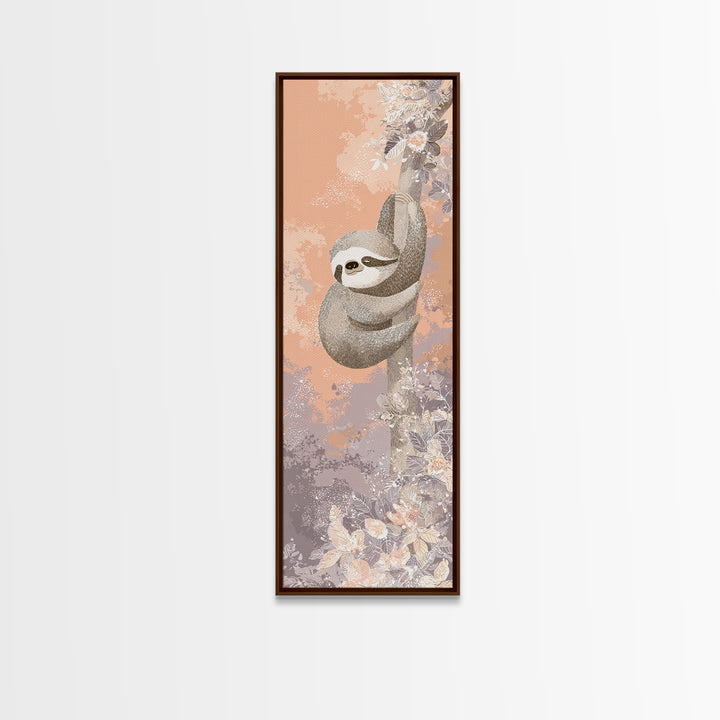 Sleepy Sloth Hanging from Branch Canvas Print, Nursery Decor, Neutral Decor, Oil Painting, Nursery, Home Decor, Wall Decor, NDE-1x3-42