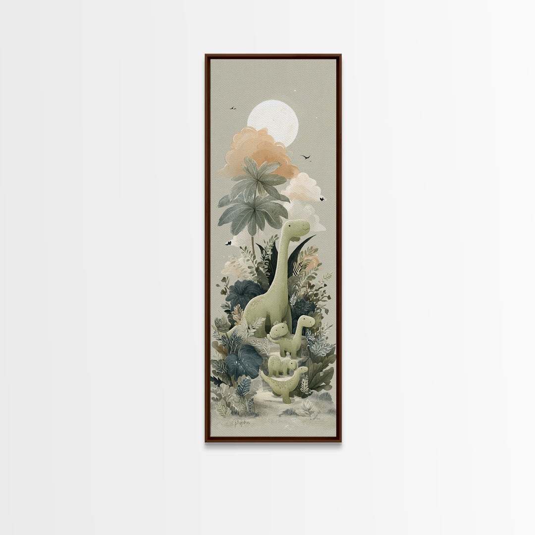 Gentle Dinosaur Family Canvas Print, Nursery Decor, Floral Wall Art, Fine Art, Nursery, Gallery Decor, Neutral Decor, NDE-1x3-43