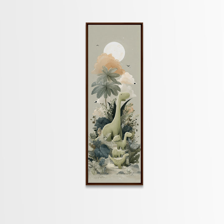 Gentle Dinosaur Family Canvas Print, Nursery Decor, Floral Wall Art, Fine Art, Nursery, Gallery Decor, Neutral Decor, NDE-1x3-43