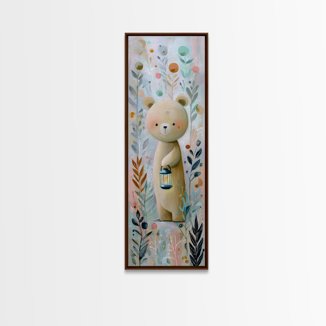 Storybook Bear with Little Lantern Framed Canvas Print, Nursery Decor, Wall Art, Oil Painting, Nursery, Nursery Wall Decor, NDE-1x3-45