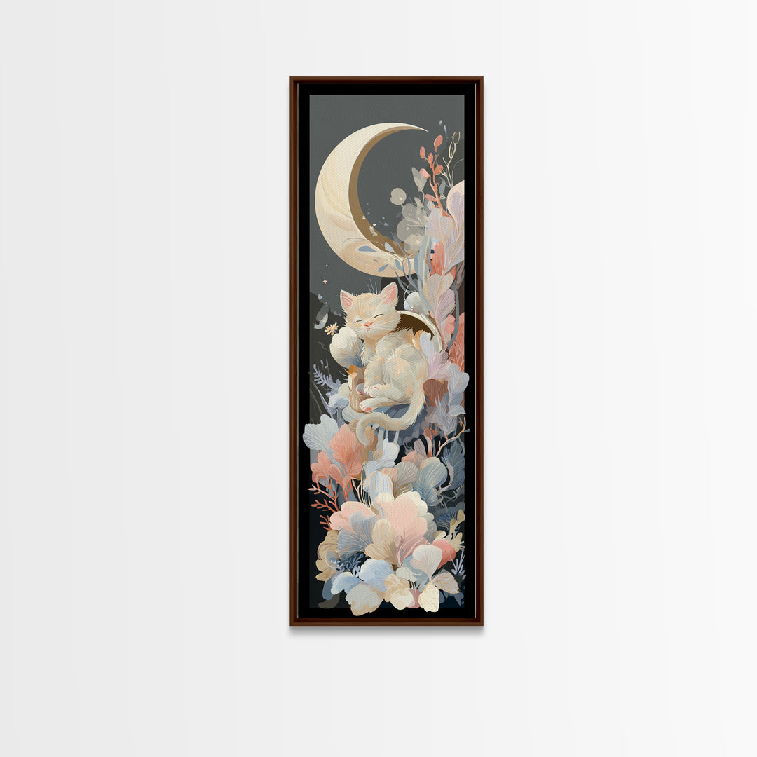 Sleeping Kitten on Crescent Moon Canvas Print, Nursery Decor, Fine Art Print, Fine Art, Nursery, Nursery Wall Art, NDE-1x3-5