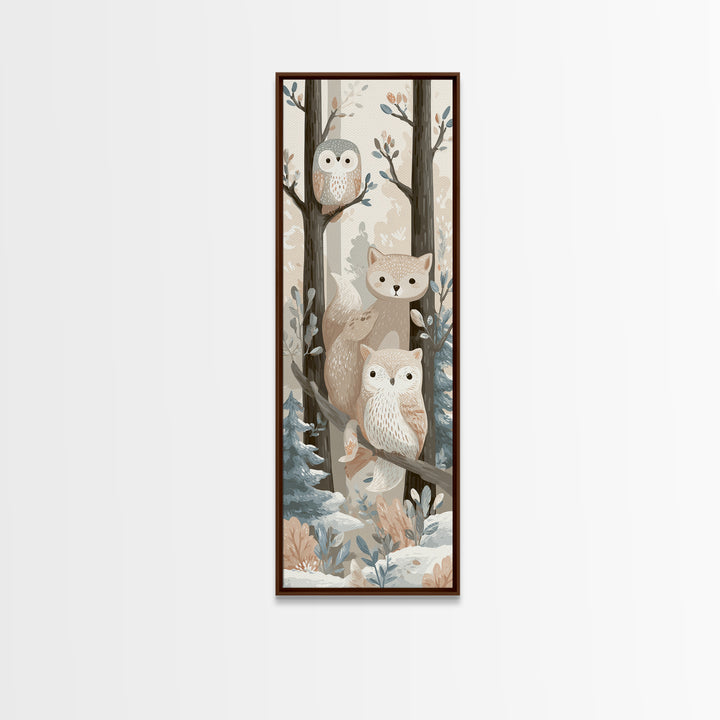 Fox and Owl Friends Framed Canvas Print, Nursery Decor, Fine Art Print, Fine Art, Nursery, Printable Wall Art, Nursery Wall Art, NDE-1x3-50