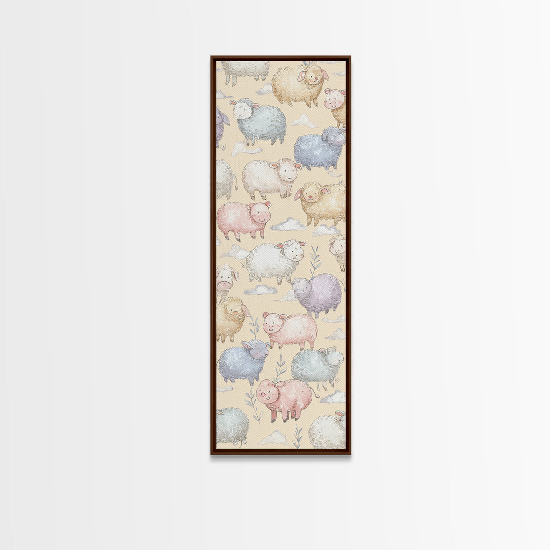 Farm Animals in Soft Watercolor Style Framed Canvas Print, Nursery Decor, Nursery Wall Decal, Oil Painting, Nursery, NDE-1x3-54