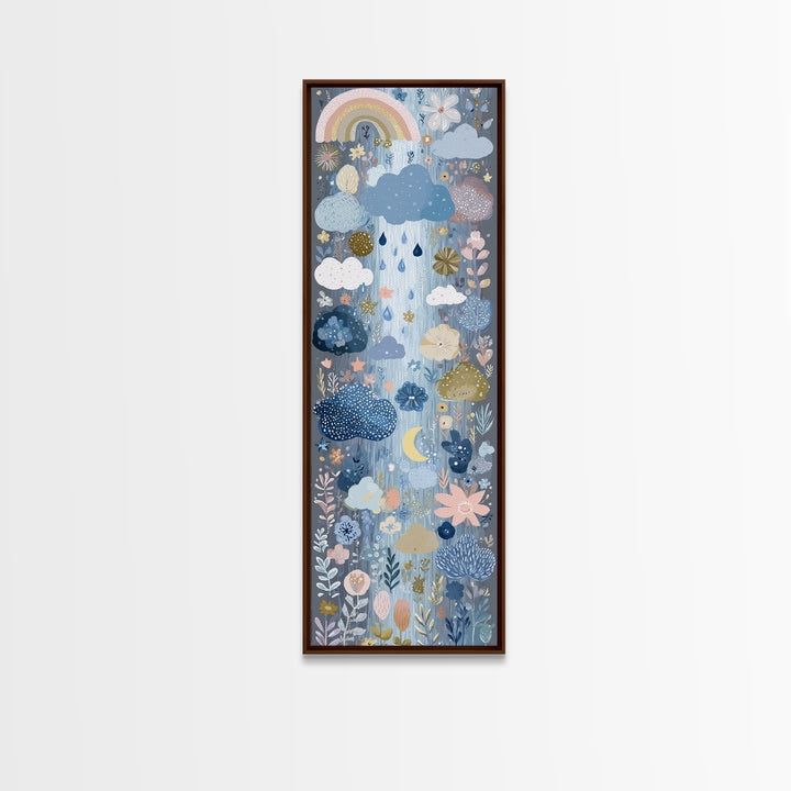 Cloud Rainbow and Raindrop Composition Canvas Print, Nursery Decor, Nursery Prints, Fine Art, Nursery, Nursery Wall Decal, NDE-1x3-56
