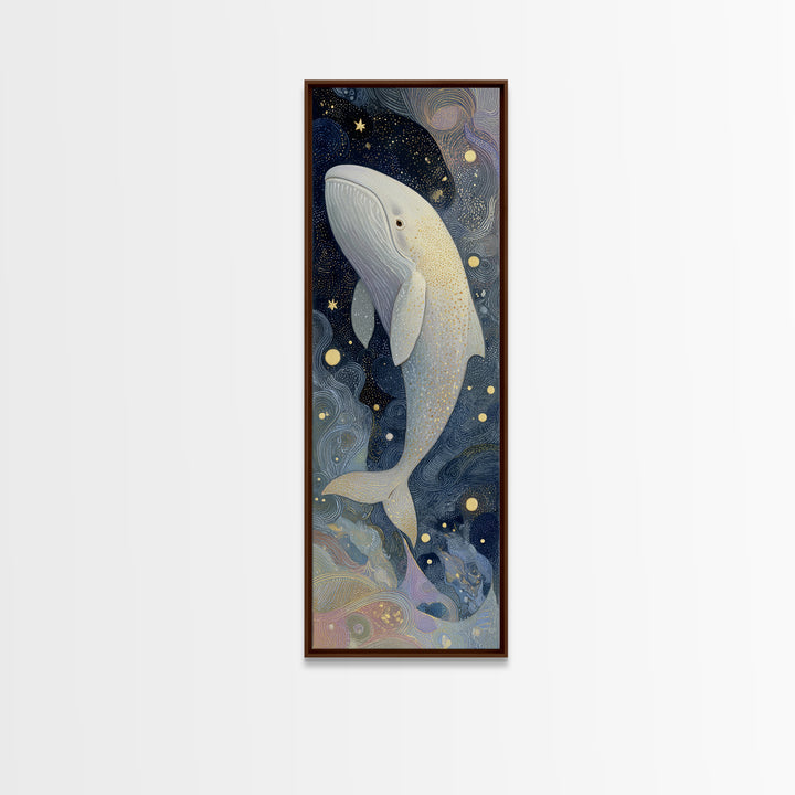 Baby Whale Swimming Through Stars Canvas Print, Nursery Decor, Botanical Wall Art, Nursery, Neutral Decor, Modern Decor, NDE-1x3-68