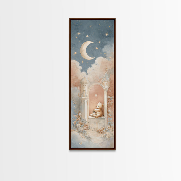 Storybook Bear with Little Lantern Framed Canvas Print, Nursery Decor, Wall Art, Oil Painting, Nursery, Nursery Wall Decor, NDE-1x3-69