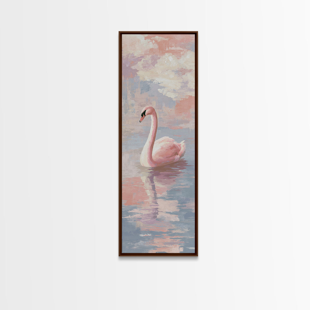 Pink Swan on Calm Pond Canvas Print, Nursery Decor, Nursery Wall Decor, Fine Art, Nursery, Nursery Name Sign, Kids Wall Art, NDE-1x3-73