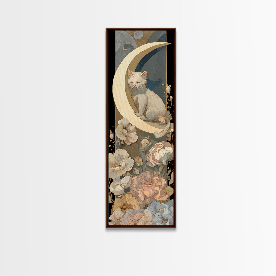 Sleeping Kitten on Crescent Moon Canvas Print, Nursery Decor, Wall Decor, Nursery, Woodland Nursery Decor, Nursery Prints, NDE-1x3-77