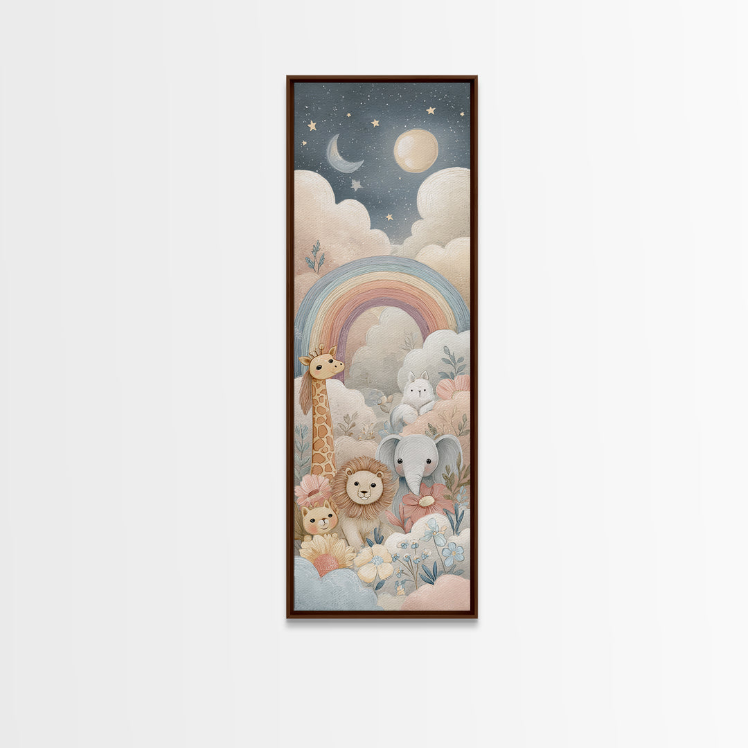 Cloud Rainbow and Raindrop Composition Framed Canvas Print, Nursery Decor, Contemporary Art, Fine Art, Nursery, Wall Decals, NDE-1x3-8