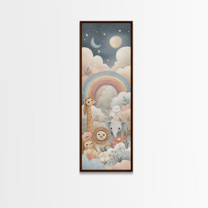 Cloud Rainbow and Raindrop Composition Framed Canvas Print, Nursery Decor, Contemporary Art, Fine Art, Nursery, Wall Decals, NDE-1x3-8