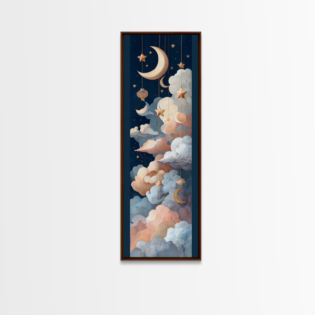 Moon Phase Mobile Framed Canvas Print, Nursery Decor, Statement Artwork, Fine Art, Nursery, Nursery Wall Art, NDE-1x3-87
