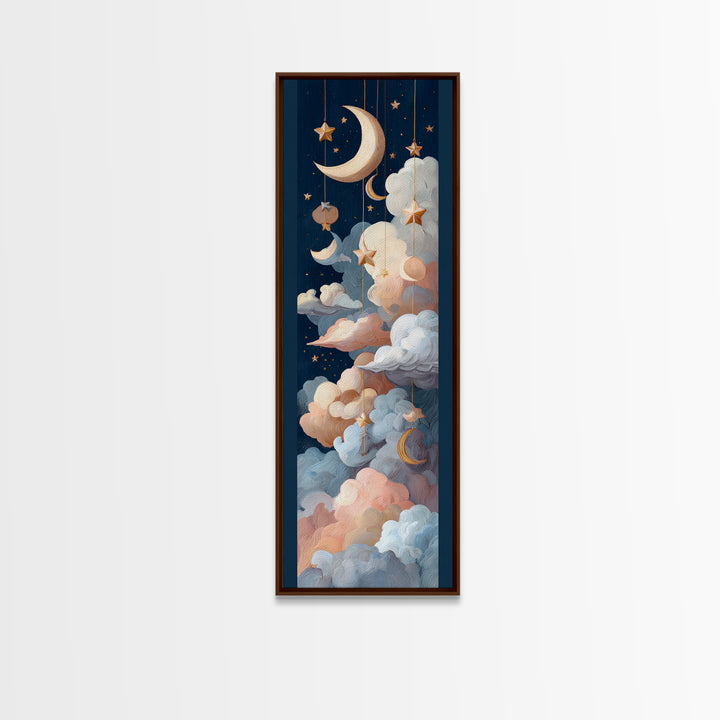 Moon Phase Mobile Framed Canvas Print, Nursery Decor, Statement Artwork, Fine Art, Nursery, Nursery Wall Art, NDE-1x3-87