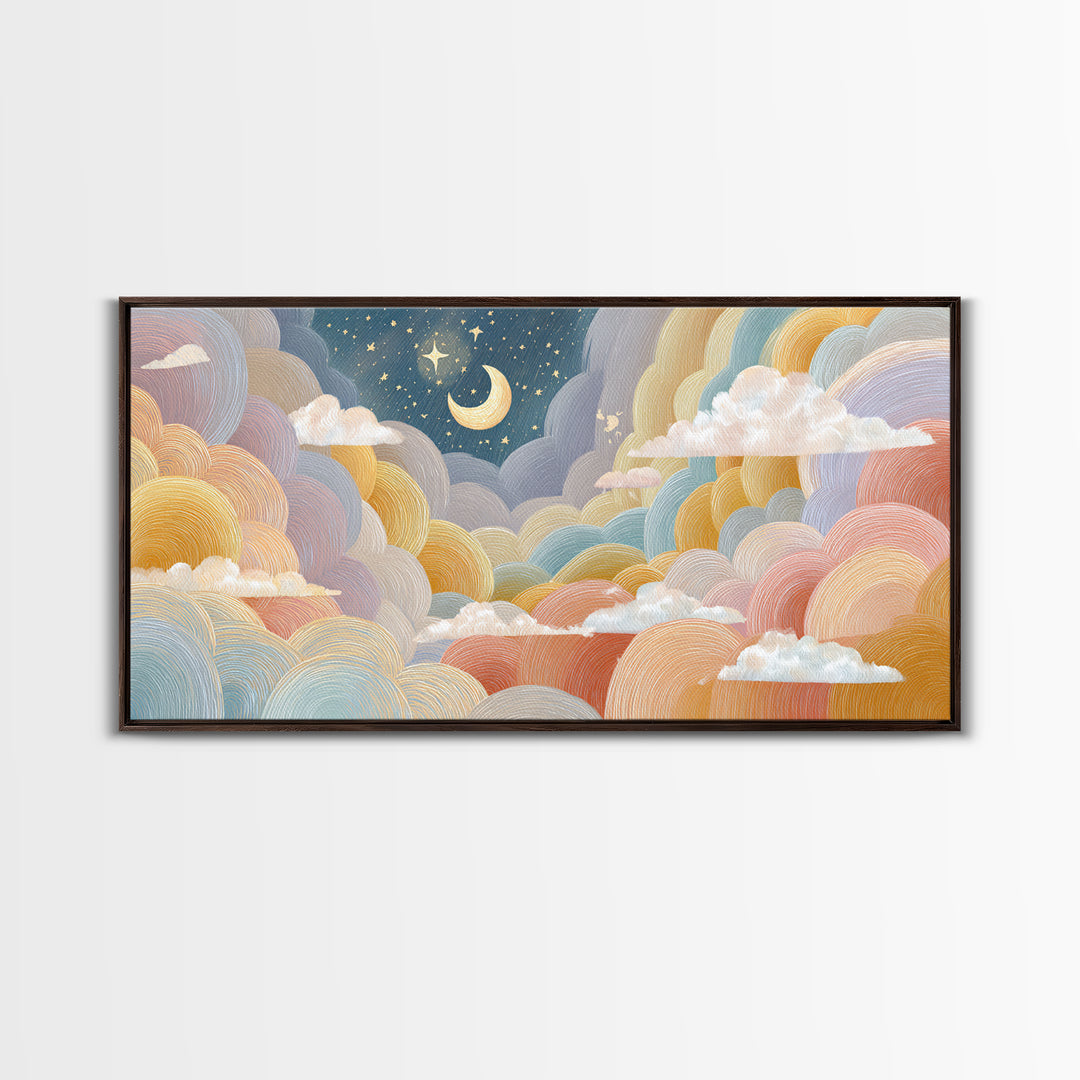 Pastel Rainbow with Soft Cloud Shapes Canvas Print, Nursery Decor, Nursery Wall Art, Fine Art, Nursery, Botanical Wall Art, NDE-2x1-21