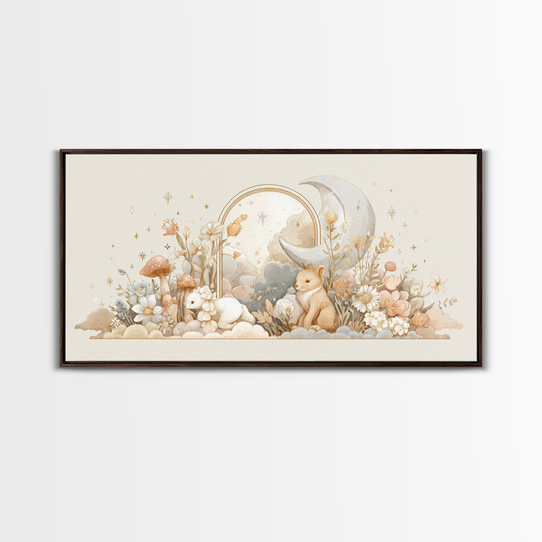 Soft Floral Initial Frame Without Letters Framed Canvas Print, Nursery Decor, Minimalist Decor, Oil Painting, Nursery, NDE-2x1-30