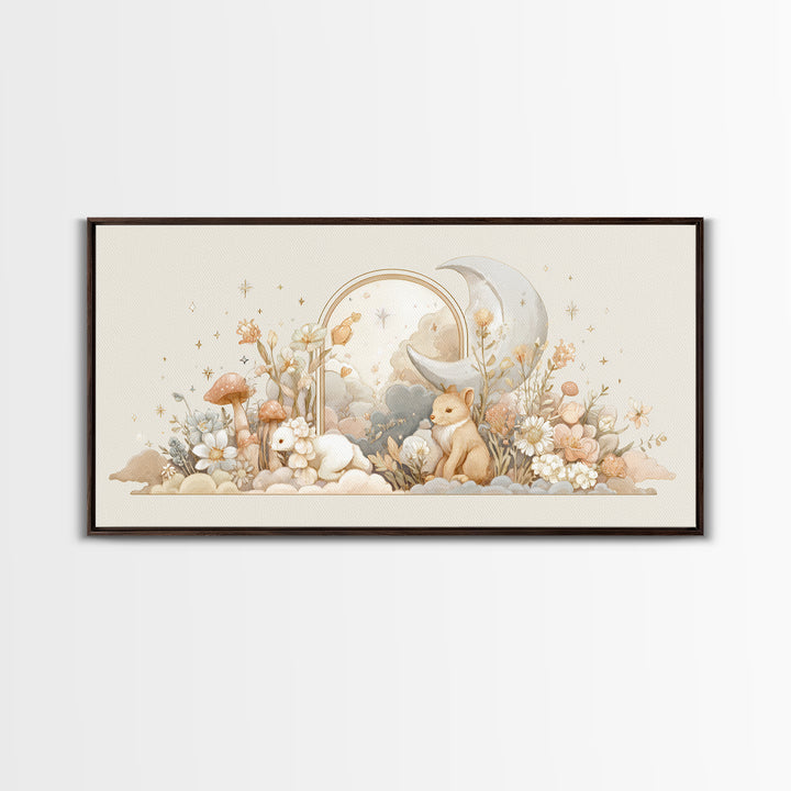 Soft Floral Initial Frame Without Letters Framed Canvas Print, Nursery Decor, Minimalist Decor, Oil Painting, Nursery, NDE-2x1-30