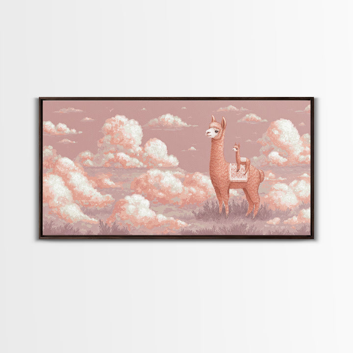 Cute Llama with Blanket Pattern Canvas Print, Nursery Decor, Nursery, Floral Wall Art, Botanical Wall Art, Floral Wallpaper, NDE-2x1-41