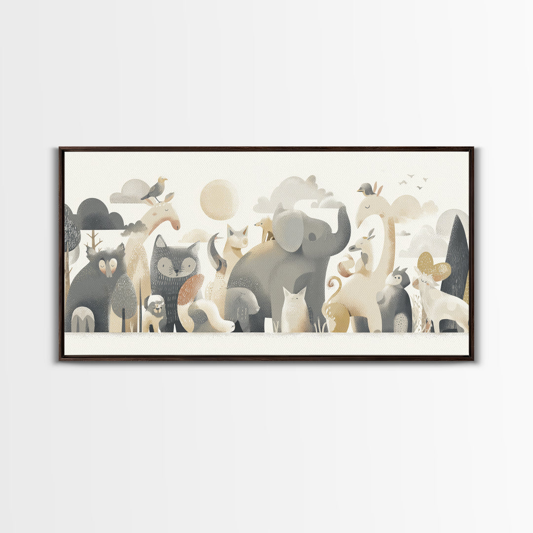 Woodland Animal Parade Framed Canvas Print, Nursery Decor, Wall Decor, Nursery, Woodland Nursery Decor, Nursery Prints, NDE-2x1-46