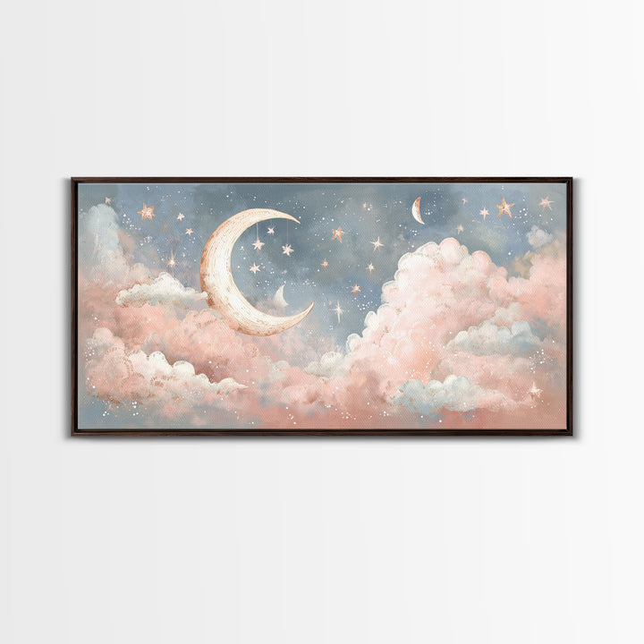 Moon Phase Mobile Canvas Print, Nursery Decor, Wall, Oil Painting, Nursery, Nursery Wall Decals, Woodland Nursery, NDE-2x1-47