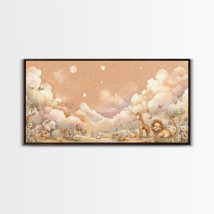 Cute Safari Animals Canvas Print, Nursery Decor, Printable Wall Art, Fine Art, Nursery, Nursery Prints, Playroom Decor, NDE-2x1-48