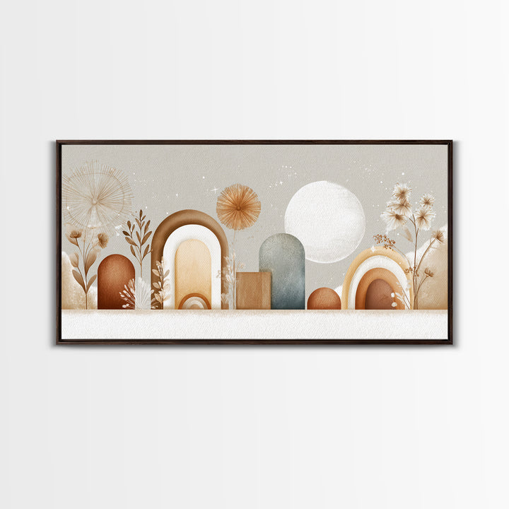 Neutral Boho Sun and Arch Shapes Framed Canvas Print, Nursery Decor, Nursery Prints, Fine Art, Nursery, Nursery Wall Decal, NDE-2x1-55