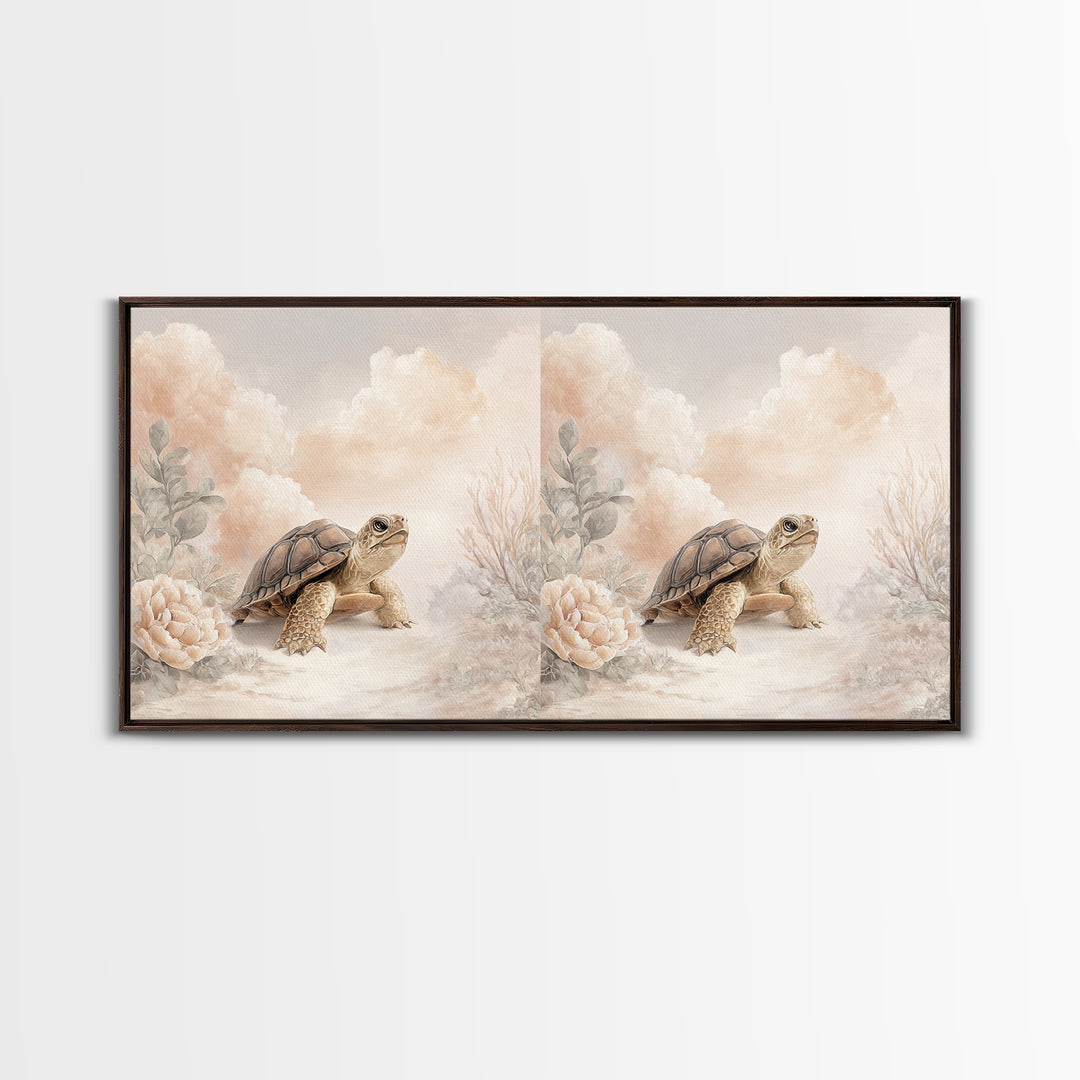 Tiny Turtle with Sea Plants Canvas Print, Nursery Decor, Floral Wall Art, Fine Art, Nursery, Gallery Decor, Neutral Decor, NDE-2x1-63