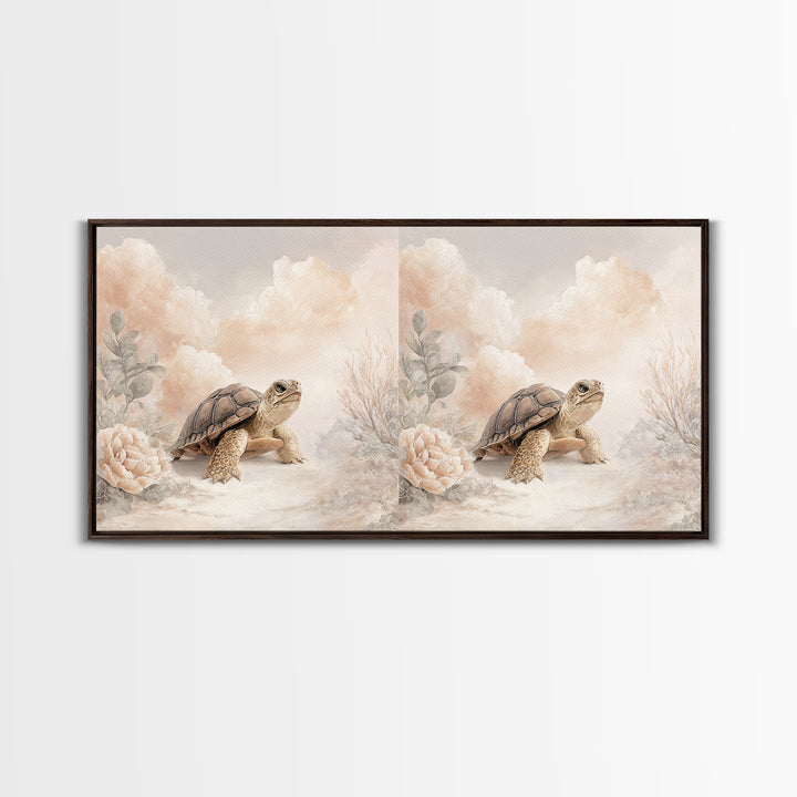 Tiny Turtle with Sea Plants Canvas Print, Nursery Decor, Floral Wall Art, Fine Art, Nursery, Gallery Decor, Neutral Decor, NDE-2x1-63