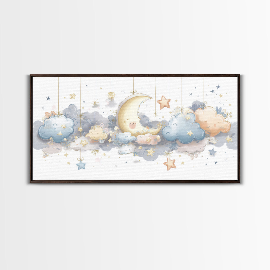 Moon Phase Mobile Canvas Print, Nursery Decor, Kids Wall Art, Abstract Art, Nursery, Room Decor, Textured Painting, NDE-2x1-71