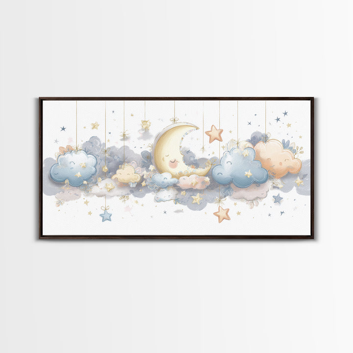 Moon Phase Mobile Canvas Print, Nursery Decor, Kids Wall Art, Abstract Art, Nursery, Room Decor, Textured Painting, NDE-2x1-71