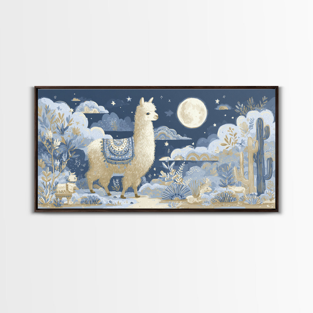 Cute Llama with Blanket Pattern Canvas Print, Nursery Decor, Playroom Decor, Nursery, Boy Nursery Decor, Gallery Decor, NDE-2x1-89