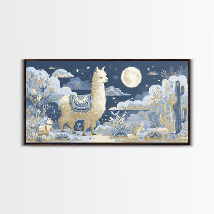 Cute Llama with Blanket Pattern Canvas Print, Nursery Decor, Playroom Decor, Nursery, Boy Nursery Decor, Gallery Decor, NDE-2x1-89