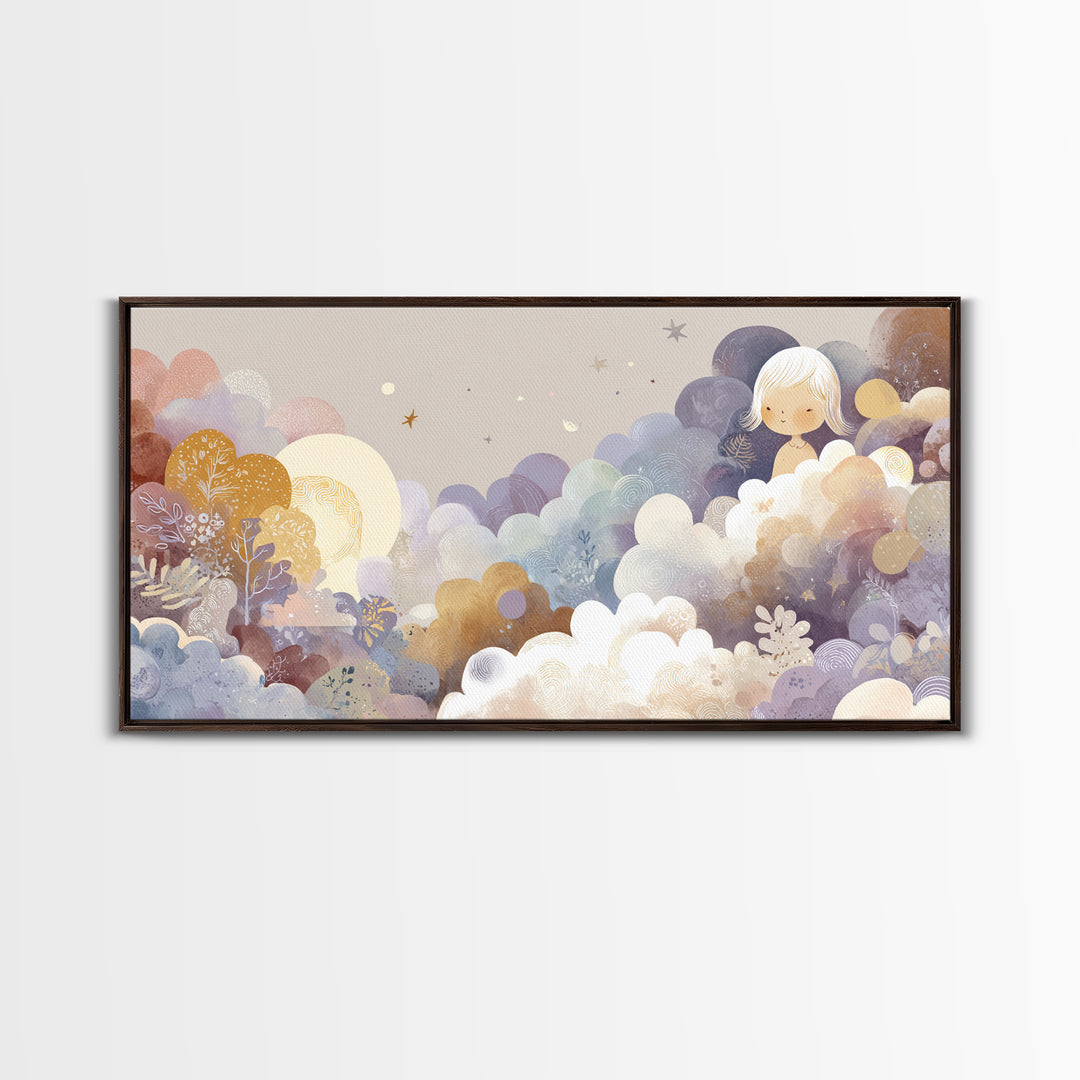 Pastel Rainbow with Soft Cloud Shapes Canvas Print, Nursery Decor, Floral Wall Art, Abstract Art, Nursery, Gallery Decor, NDE-2x1-93