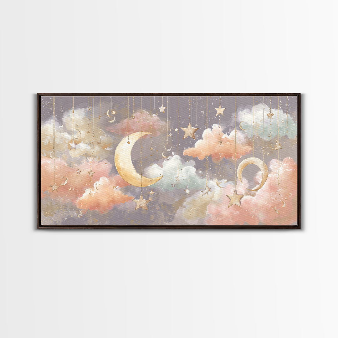 Moon Phase Mobile Framed Canvas Print, Nursery Decor, Neutral Decor, Fine Art, Nursery, Home Decor, Wall Decor, Art Print, NDE-2x1-95