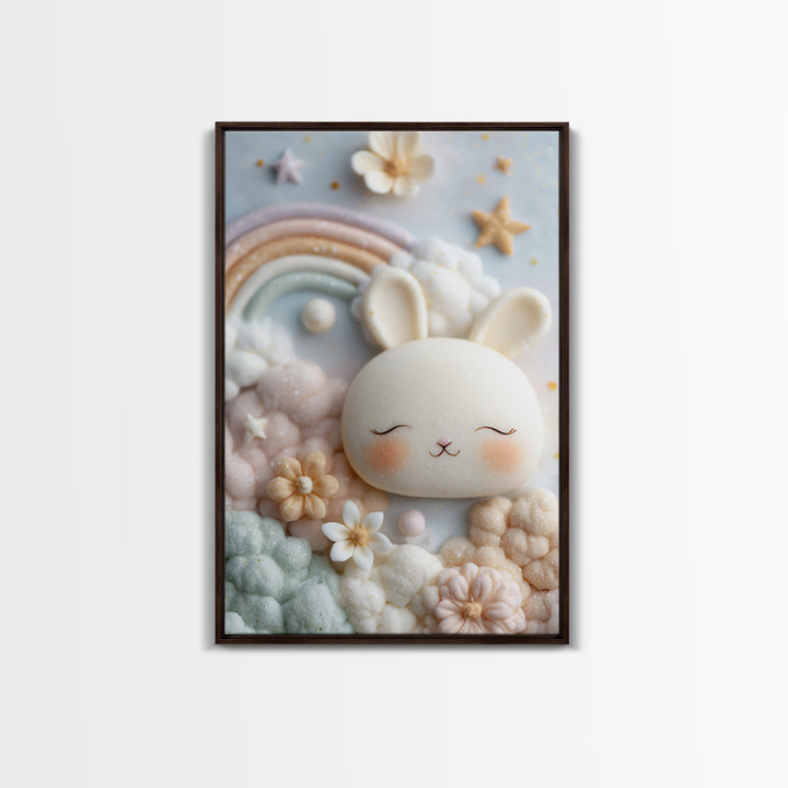 Cloud Rainbow and Raindrop Composition Framed Canvas Print, Nursery Decor, Canvas, Fine Art, Nursery, Playroom Decor, NDE-2x3-100