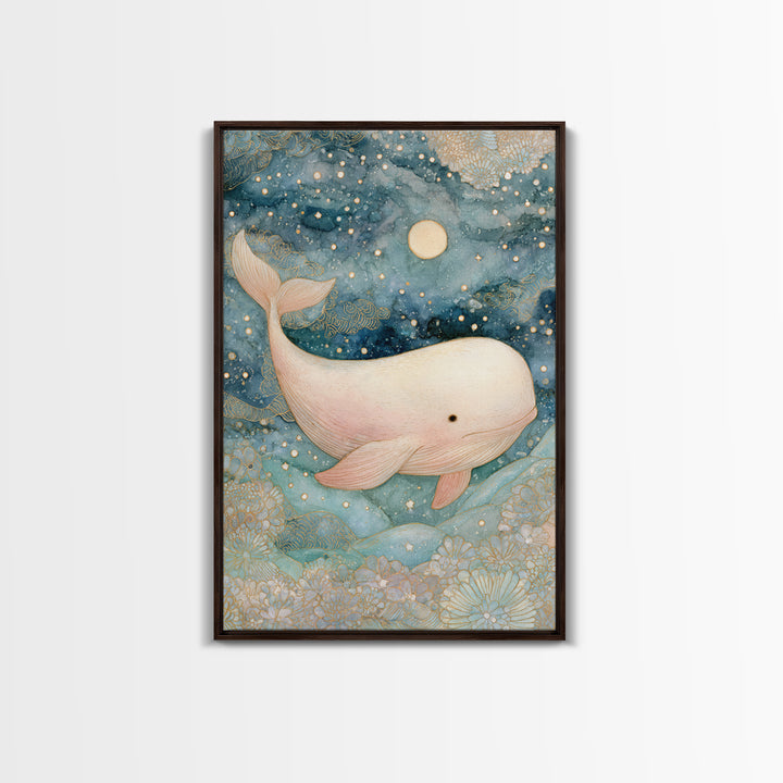 Baby Whale Swimming Through Stars Canvas Print, Nursery Decor, Gallery Decor, Fine Art, Nursery, Wall Art, Home Decor, NDE-2x3-16