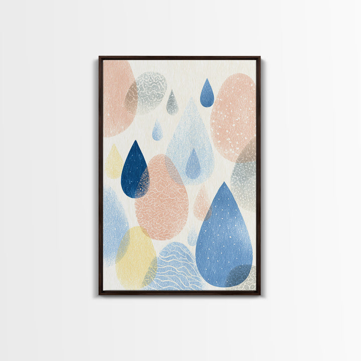 Cloud Rainbow and Raindrop Composition Framed Canvas Print, Nursery Decor, Wall Light, Fine Art, Nursery, Statement Artwork, NDE-2x3-28