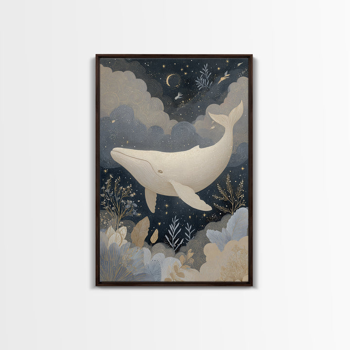 Baby Whale Swimming Through Stars Canvas Print, Nursery Decor, Contemporary Art, Nursery, Wall Decals, Nursery Wall Decor, NDE-2x3-40