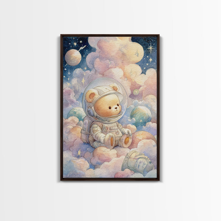 Little Astronaut Bear Framed Canvas Print, Nursery Decor, Wall Decals, Abstract Art, Nursery, Girl Nursery Decor, NDE-2x3-47