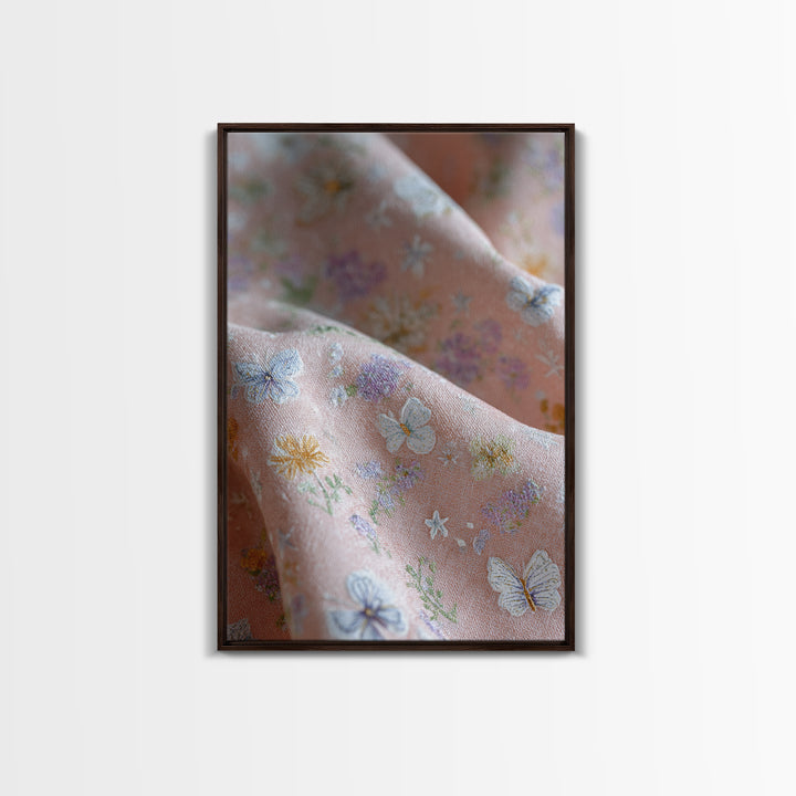 Pastel Butterfly and Wildflower Pattern Framed Canvas Print, Nursery Decor, Home Decor, Fine Art, Nursery, Nursery Art, NDE-2x3-48