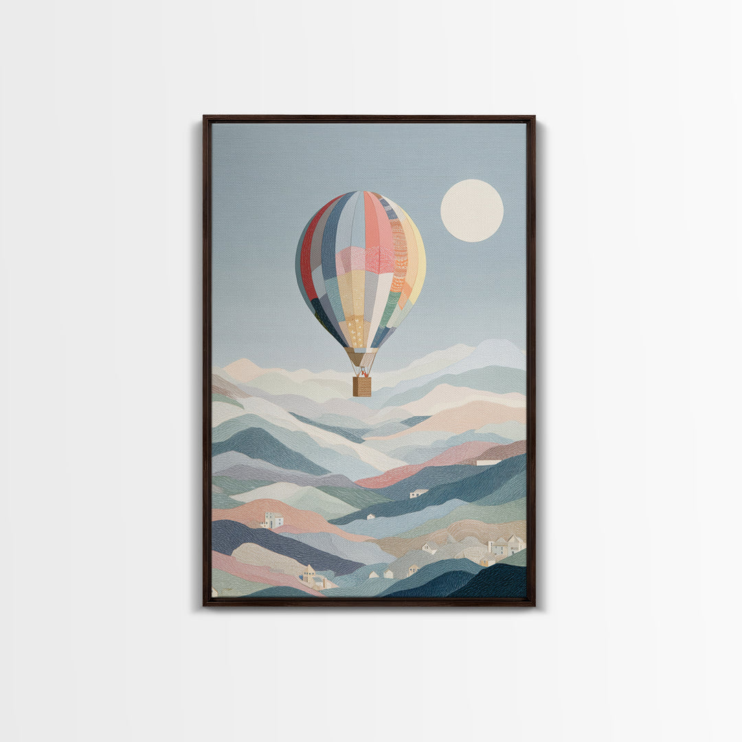 Hot Air Balloon Drifting Framed Canvas Print, Nursery Decor, Playroom Decor, Nursery, Boy Nursery Decor, Gallery Decor, NDE-2x3-68