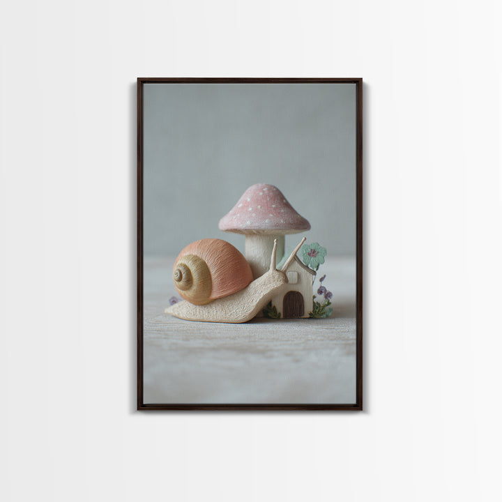 Garden Snail with Mushroom House Canvas Print, Nursery Decor, Fine Art Print, Watercolor Art, Nursery, Printable Wall Art, NDE-2x3-7
