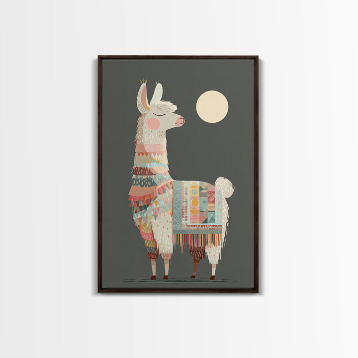 Cute Llama with Blanket Pattern Canvas Print, Nursery Decor, Safari Nursery Decor, Nursery, Modern Decor, Fine Art Print, NDE-2x3-77